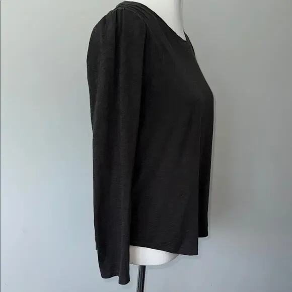 Veronica Beard Baseball Mason Charcoal Long Sleeve Tee Pimo Cotton Top Women's L - Picture 6 of 9